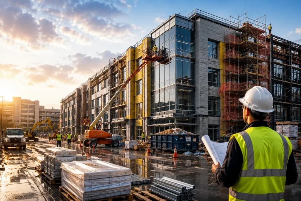 Commercial restoration team managing a large-loss property reconstruction project